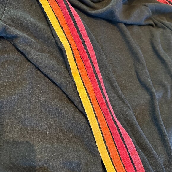 Aviator Nation Black Sweatshirt with Pink and Yellow Stripes - Picture 7 of 9